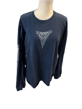 Men's Long-Sleeve Graphic Crewneck Shirt - Navy XL